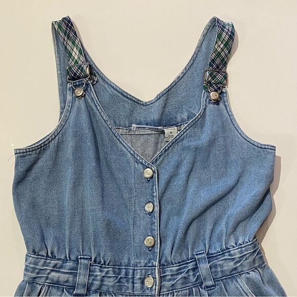 Lauren Brooke Vintage 1980's Denim & Plaid Overalls Romper Women's Size MED - Picture 14 of 16